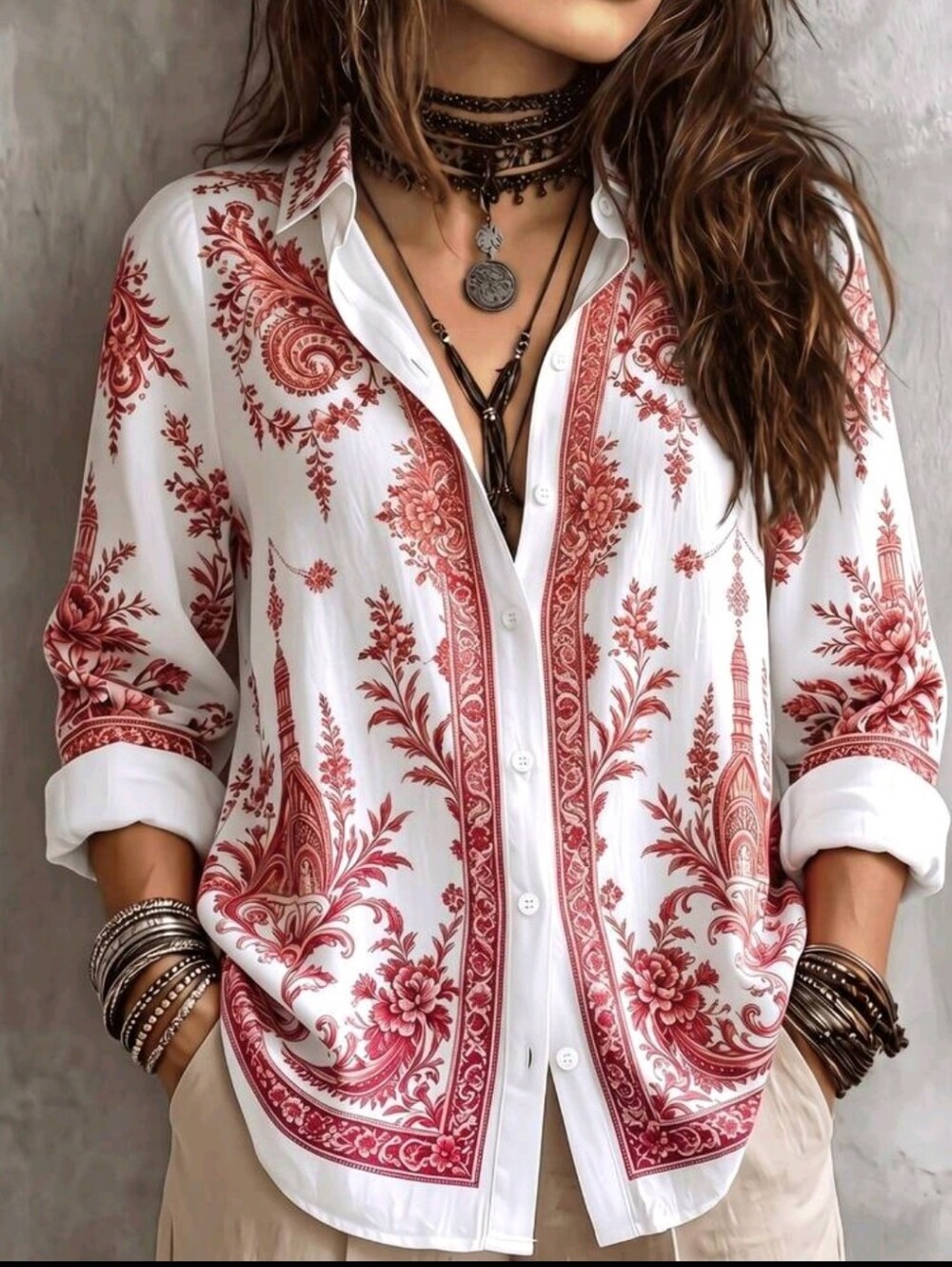 BRAND NEW ** Women's White & Hot Pink Floral Print Button-Up Shirt